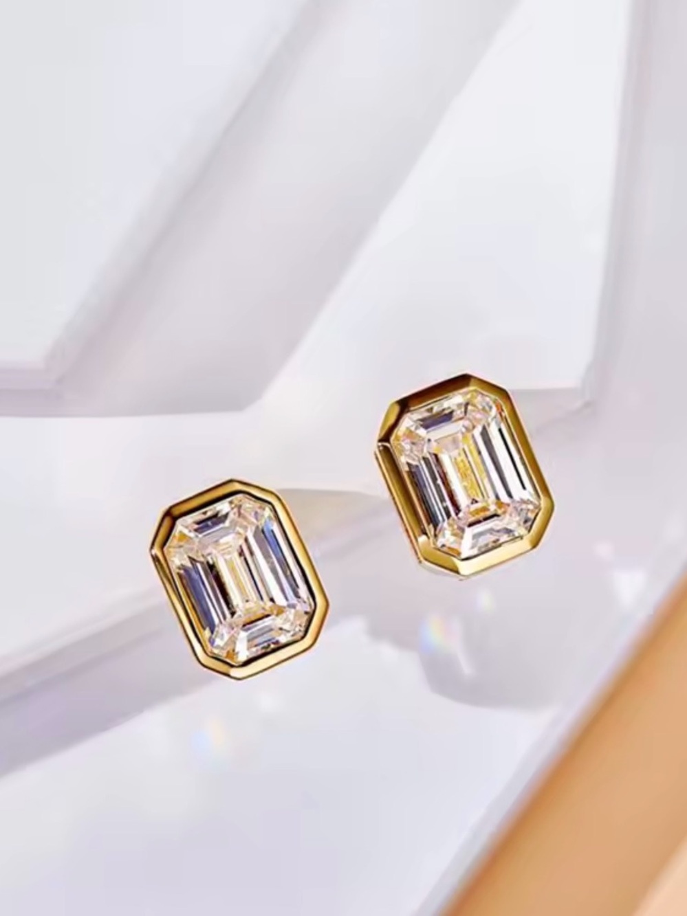 14k Gold Filled Emerald-Cut Topaz Stud Earrings - Elegant Women Jewelry